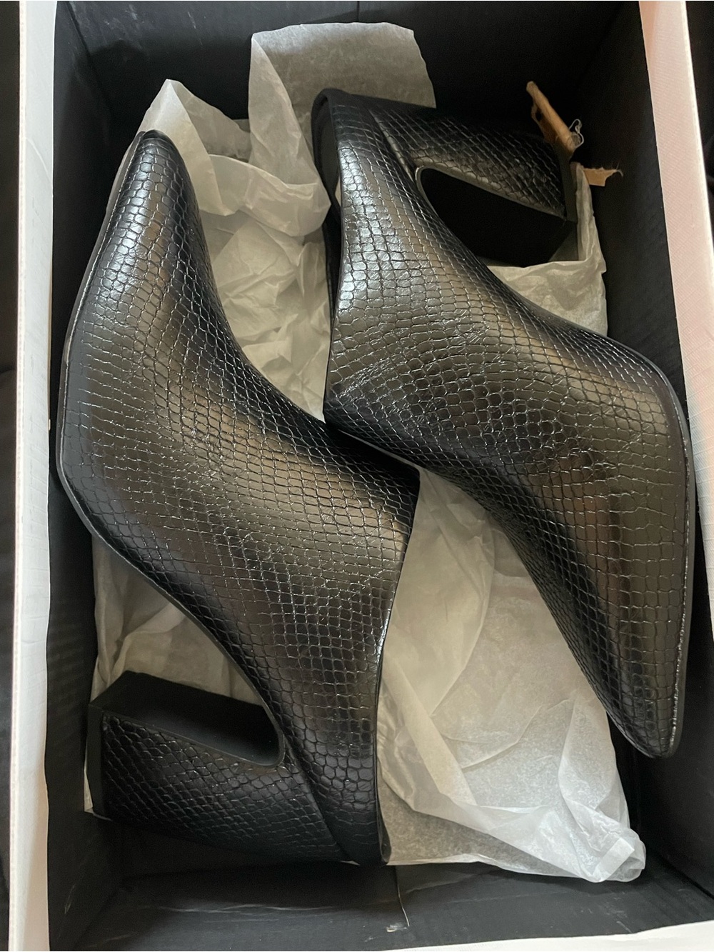 NWOT Sz 8.5 Steven by Steve Madden black snakeskin Pointed-Toe Block Heel Pumps